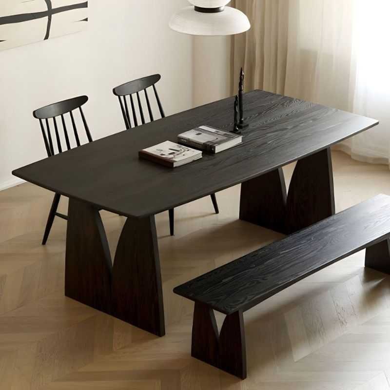 Contemporary Acacia Wood Dining Table Set | Black Acaci... | Solid Wood Dining Table | Contemporary Acacia Wood Dining Table Set | Black Acaci...
