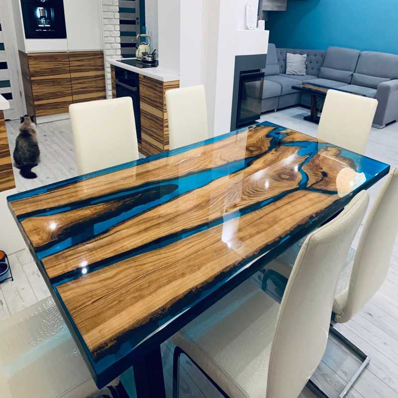 Modern Epoxy Resin River Dining Table | Blue Transparen... | Epoxy Resin Dining Table | Modern Epoxy Resin River Dining Table | Blue Transparen...