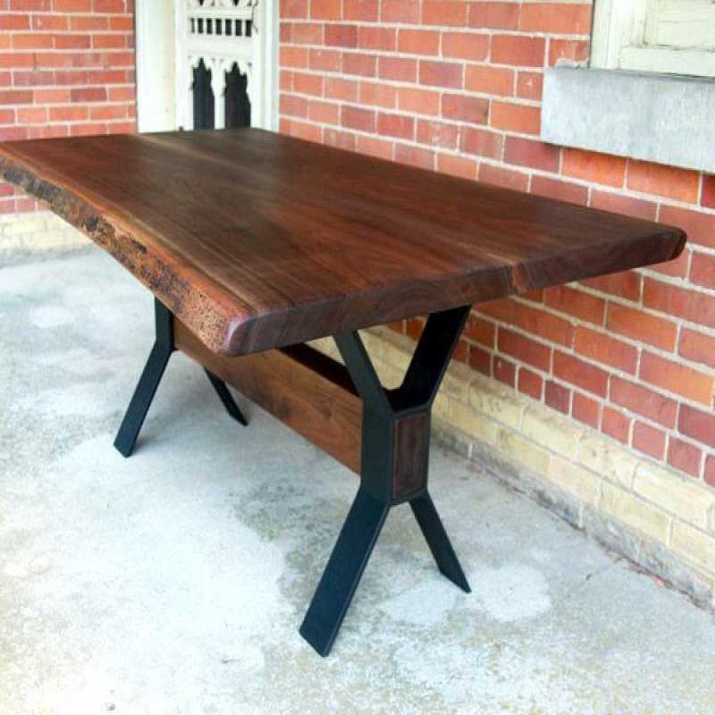 Geometric Acacia Wood Dining Table | Industrial Metal B... | Deleted | Geometric Acacia Wood Dining Table | Industrial Metal B...