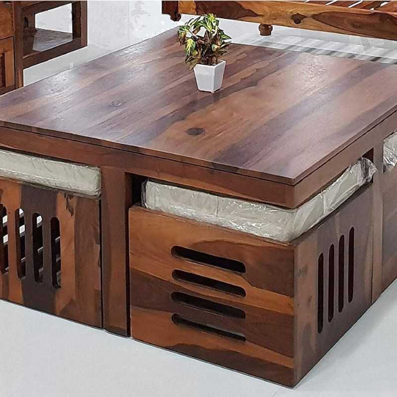 Solid Sheesham Wood Coffee Table Set – Modern Square De... | Deleted | Solid Sheesham Wood Coffee Table Set – Modern Square De...