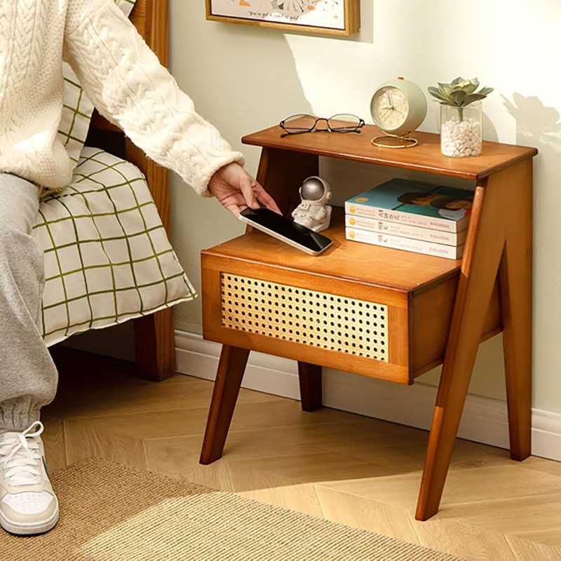 Stylish Bamboo Nightstand Table with Drawer and Shelf | Deleted | Stylish Bamboo Nightstand Table with Drawer and Shelf