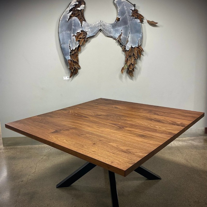 Acacia Wood Rustic Square Dining Table with Black Steel Spider Legs