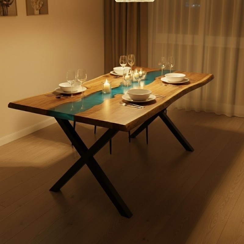 Minimal 6 Seater Dining Table – Epoxy Resin & Wood