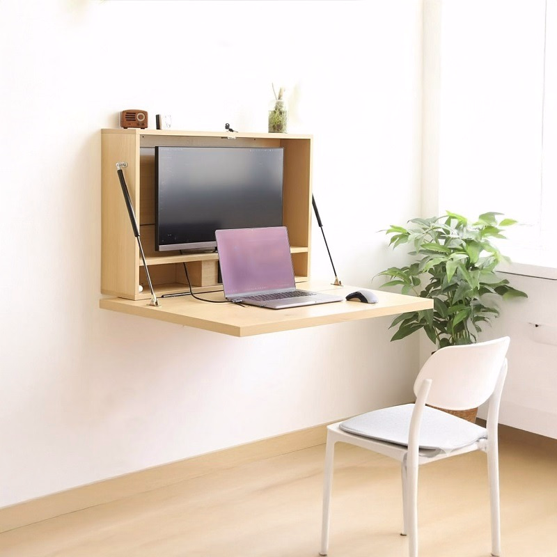 Acacia Wood Wall Mounted Fold Drop Down Desk/Table for Home & Office
