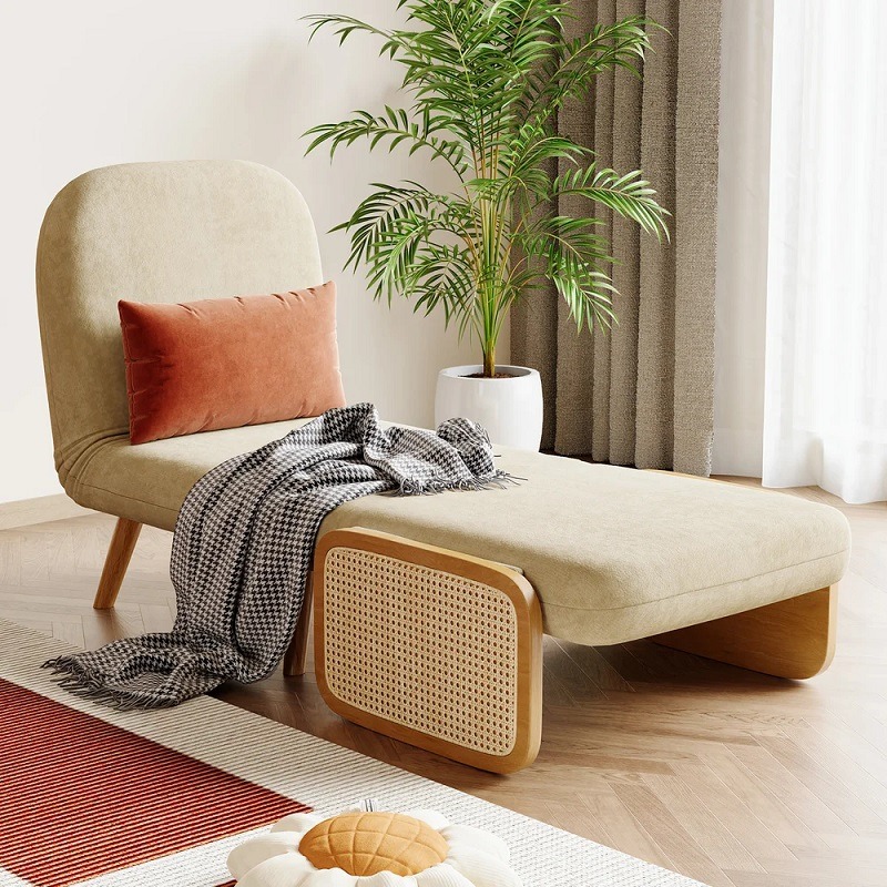 Beige Mid-Century Sleeper Sofa Cum Bed Chair – 3-in-1 Convertible Daybed Chaise Lounge