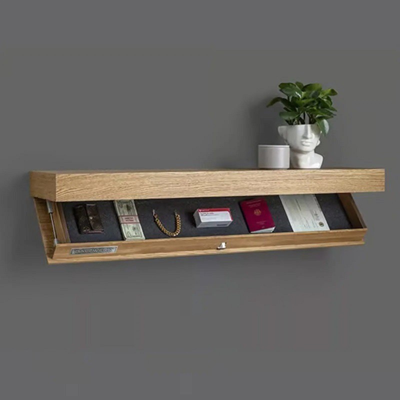 Enigma Floating Wall Shelf in Mango Wood with Secret Drop-Down Compartment -  Hidd...