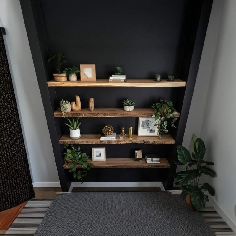 PureEdge Solid Wood Floating Shelf Set (4-Piece) - Floating Wall Shelves Design fo...