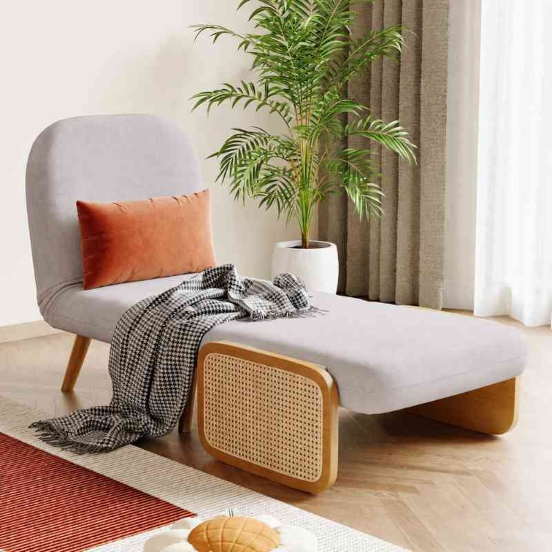 Grey Mid-Century Sleeper Sofa Come Bed – 3-in-1 Convertible Daybed Chaise Lounge Chair