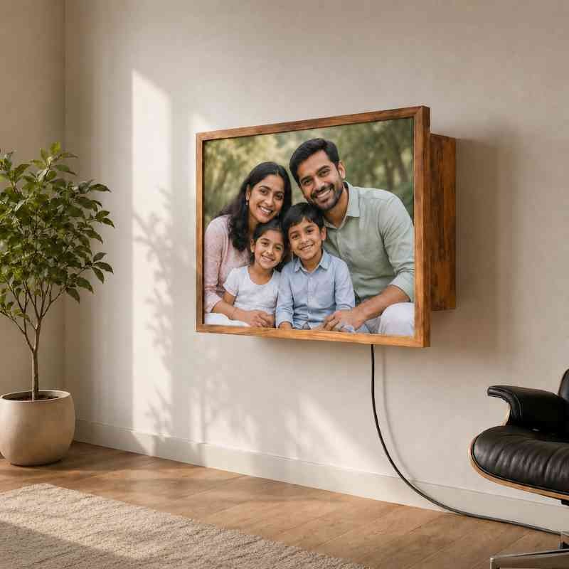 Acacia Wood Fold Down Wall Mounted Desk with Personalized Photo Frame