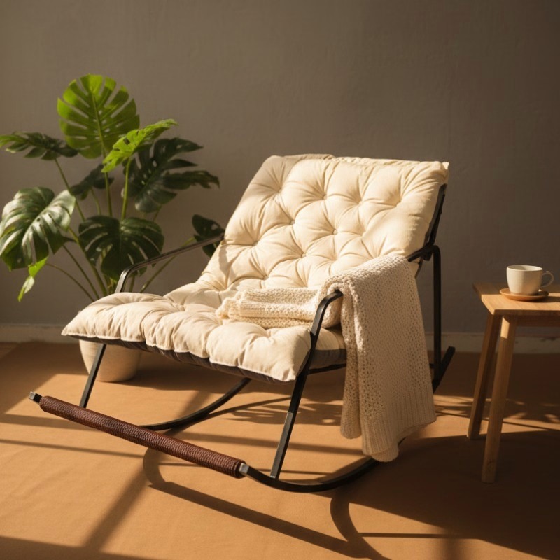 Comfy Rocking Chair With Adjustable Backrest and Foot Massager for Extra Comfort | Relaxing Indoor & Outdoor Swaying Chair