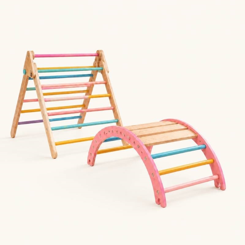Montessori Climbing Arch & Pikler Triangle Set for Kids — Wooden Indoor Playset