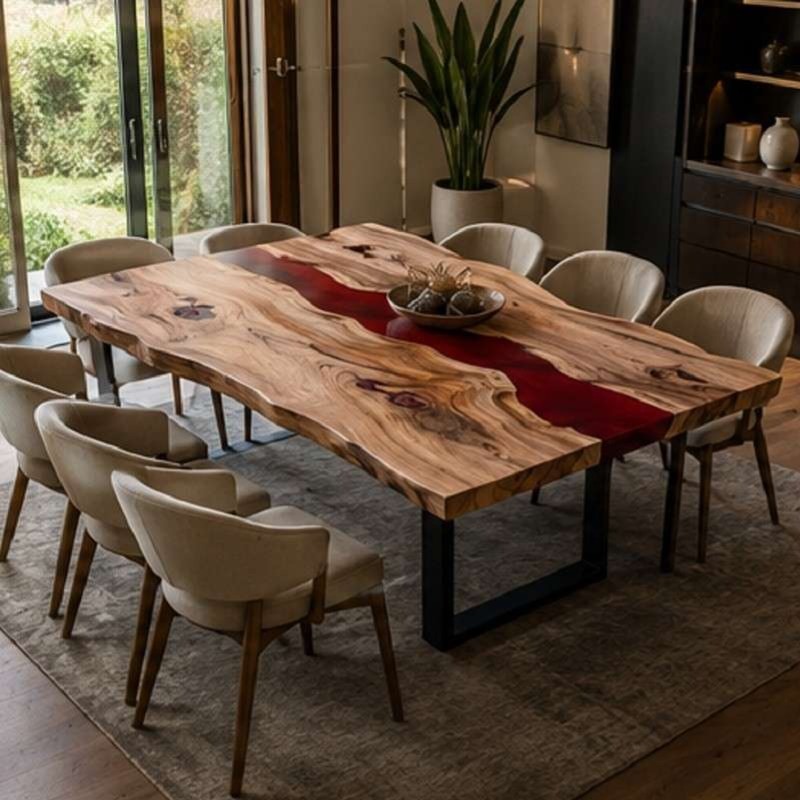 Enchanted Maharun  Epoxy Resin Live Edge Dining Table Natural Wood Dining Table