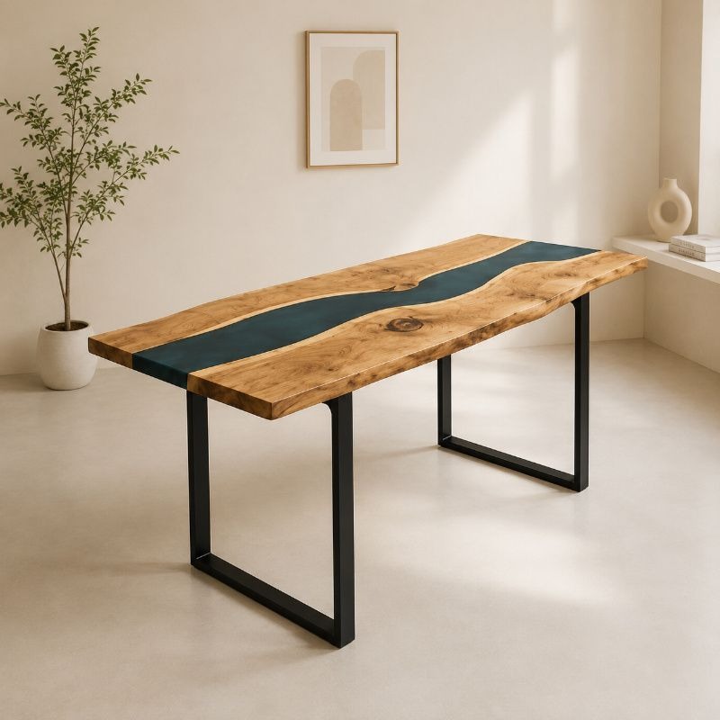 Blue Epoxy Resin River Dining Table in Acacia Wood | Dining Room Table (Only Table)