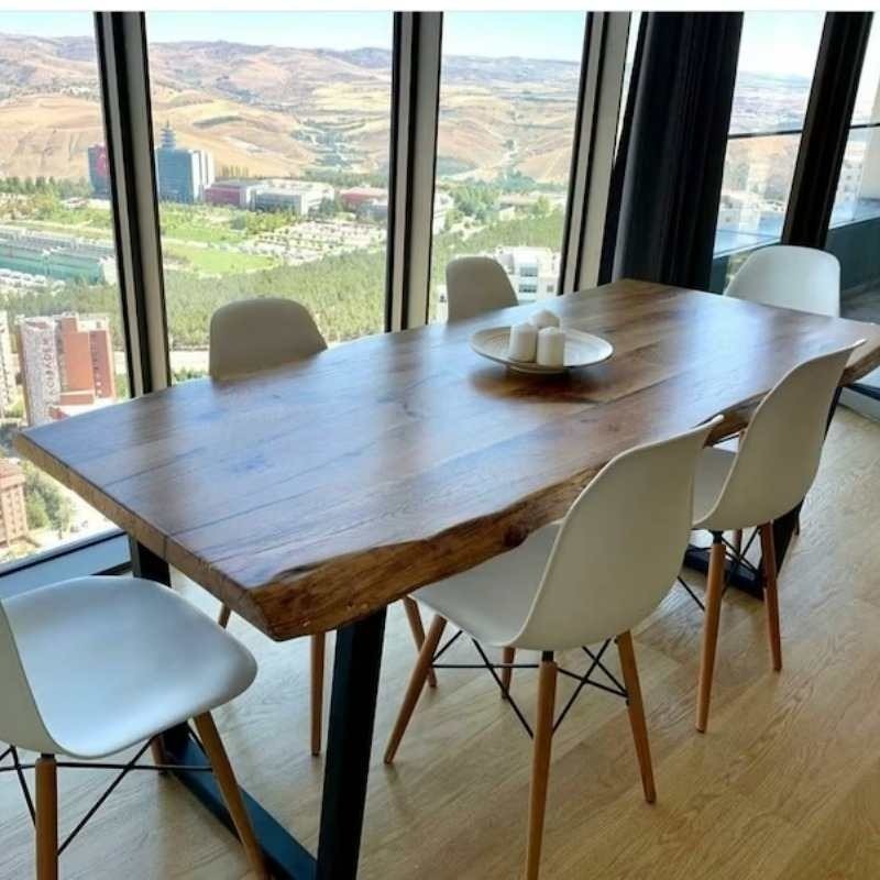Live Edge Acacia Dining Table, Solid Wood Epoxy Kitchen Table, Natural Edge Rustic...