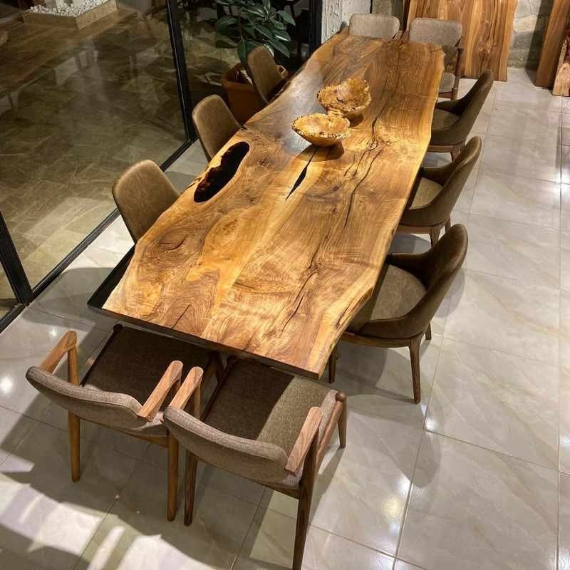 Custom Live Edge Natural Wood Table, Solid Wood Dining Table, Rustic Farmhouse Sta...