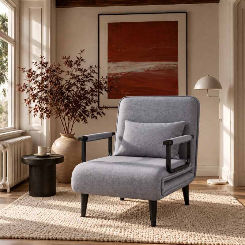 Single Seater Folding Sofa Come Bed, Convertible Sleeper Chair Bed for Bedroom & Guest Room, Space Saving Recliner Sofa Bed