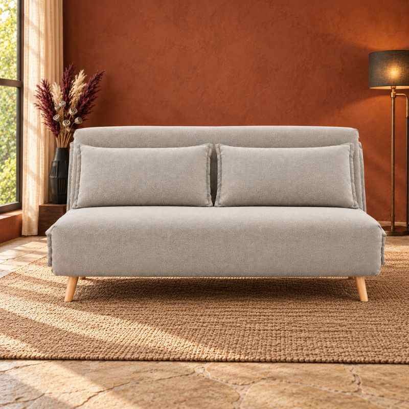 Modern 2 Seater Daybed Sofa Come Bed, Grey Fabric Convertible Sleeper Sofa, Fold-Out Sofa Bed for Living Room, Guest Room & Apartment