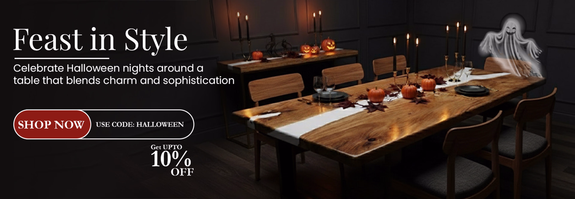 Celebrate Halloween nights around a table that blends charm and sophistication.