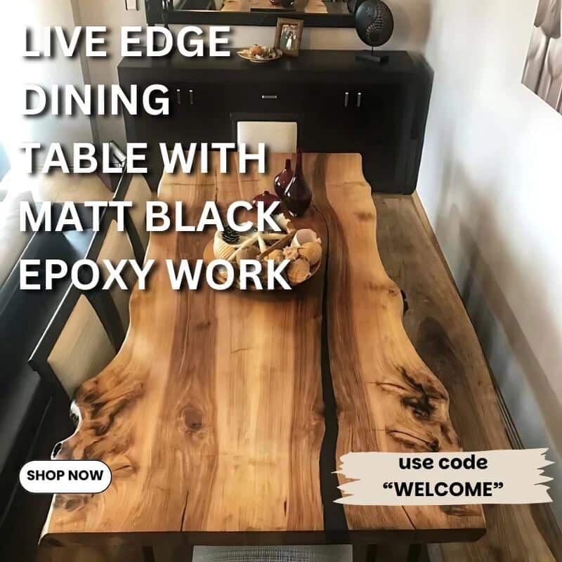 Shop Live Edge Dining Table With Matt Black Epoxy Work
