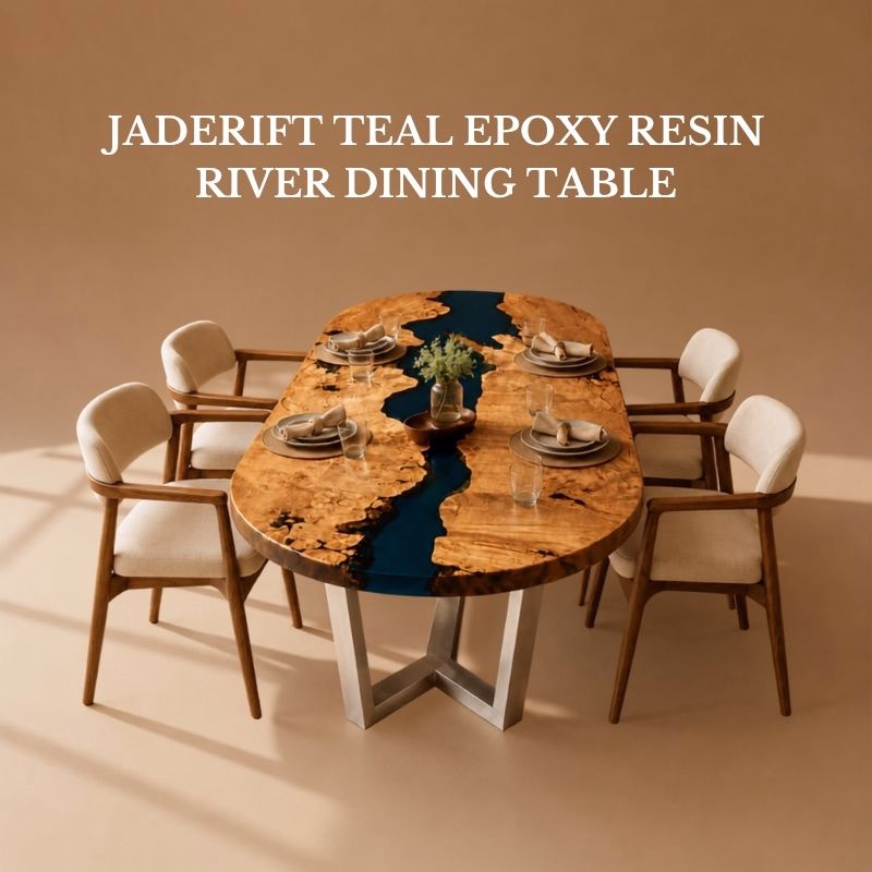 Shop JadeRift Teal Epoxy Resin River Dining Table with Silver Metal Base