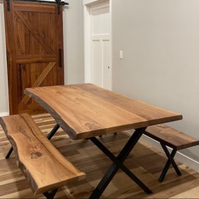 Dining Table | Live Edge Dining Table | Homestead Rustic Solid Wood Dining Table & 1 bench With...