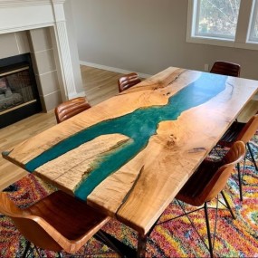 Dining Table | Epoxy Resin Dining Table | Forest green Transpiration Dining  Table River Table
