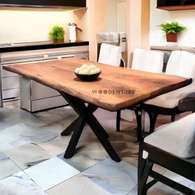 Dining Table | Live Edge Dining Table | Timberly Live Edge Solid Wood & Metal Frame Dining Tabl...