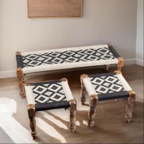 Cotton Rope Bench with Stool Set of 3 (Multi Purpose)