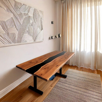 Astronix black opaque height adjustable table with blac...