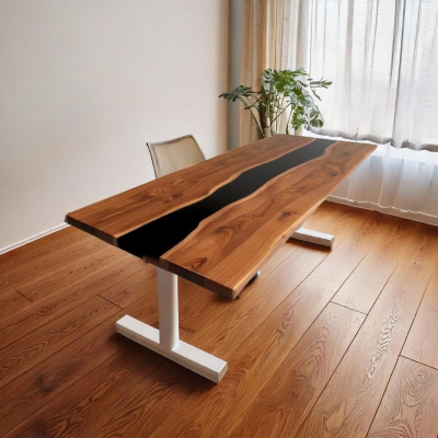 Astronix black opaque height adjustable table with whit...