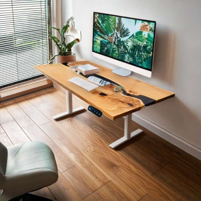 Omniprime translucent black standing table with white l...