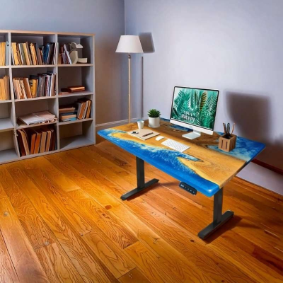 ImperiumX blue beach island standing desk with black le...