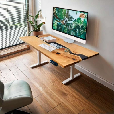 Omniprime translucent black standing table with white l...