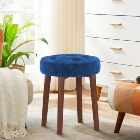 Seating | Stool | Luxury Blue Tufted Stool with Wooden Legs