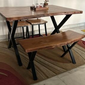 Dining Table | Live Edge Dining Table | Woodensure Live Edge Solid Wood Dining Table with Bench...