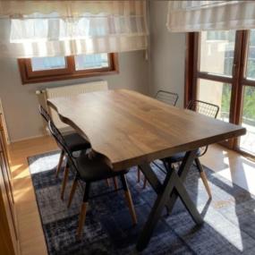 Dining Table | Live Edge Dining Table | Acacia Solid Wood Dining Table with 4 Metal Chairs