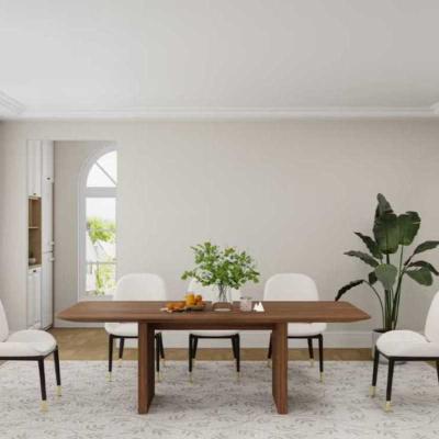 Dining Table | Solid Wood Dining Table | Linear Luxe – Woodensure Acacia Wood Dining Table – 6-Seater | Fluted Panel Base D...