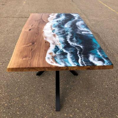 Dining Table | Epoxy Resin Dining Table | Wavy Beach Epoxy Resin Dining Table | Ocean Wave Epoxy Table for 6-Seater Dining,K...