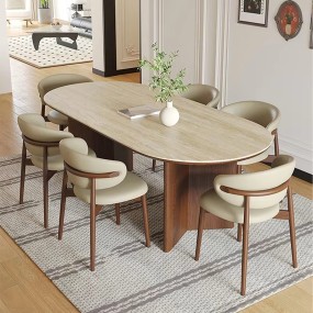 WoodenSure Acacia Solid Wood Dining Table – Modern Oval Design with Natural Finish...