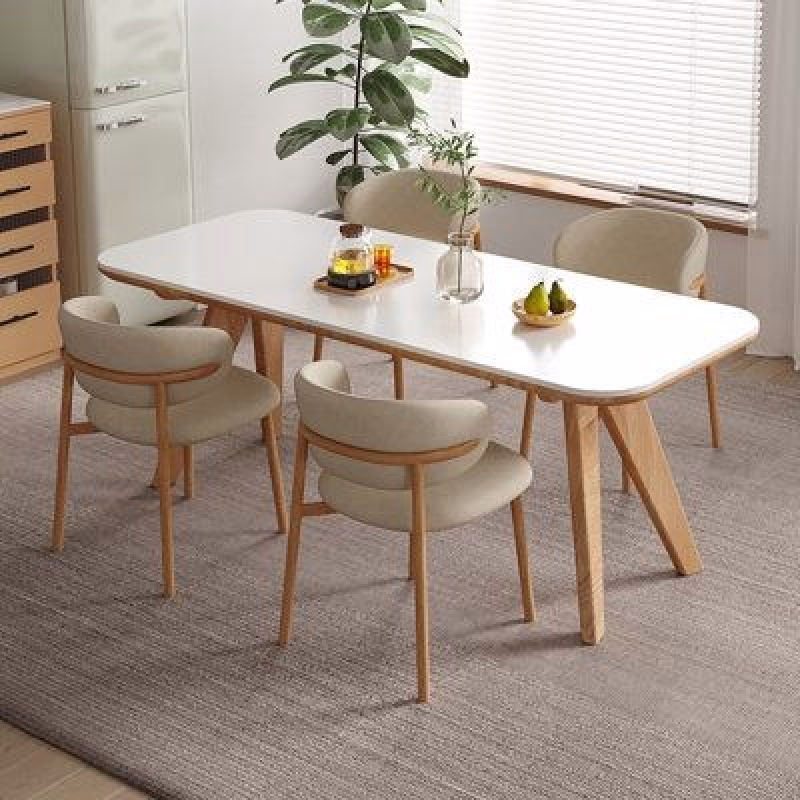 WoodEnsure Marble Top Rectangular 4 Seater Dining Table