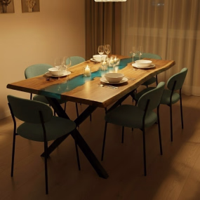 Minimal 6 Seater Dining Table – Epoxy Resin & Wood