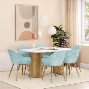 6 Seater Marble Top Rectangular Dining Table Set