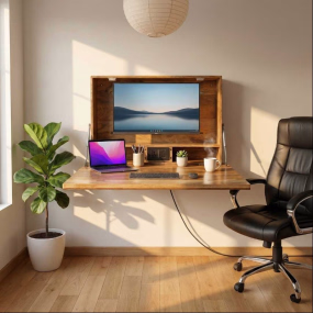 Acacia Wood Wall Mounted Fold Drop Down Desk/Table for Home & Office