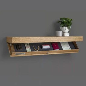 Enigma Floating Wall Shelf in Mango Wood with Secret Drop-Down Compartment -  Hidd...