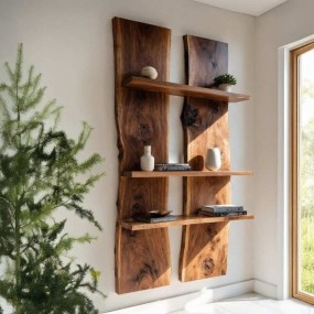 Rustic Live Edge Wall Shelf Panel Set – Solid Wood Floating Display Unit