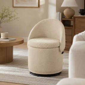 Modern Armless 360° Swivel Storage Ottoman Chair – Comfy Vanity Stool for Bedroom ...