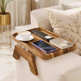 Luxury Wooden Sofa Arm Tray – Clip-On Couch Armrest Table for Drinks, Snacks & Rem...