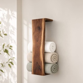 Waterfall Live Edge Wooden Blanket Holder, Decorative Bathroom Towel Rack, Wall Bo...