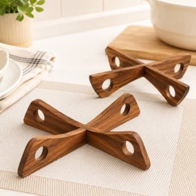Acacia Wood Detachable Trivet for Hot Pots & Pans, Wooden Table Heat Protector Sta...