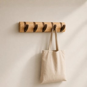 CurveCraft Natural Solid Wood Wall Mounted Hook Rail for Coats & Bags